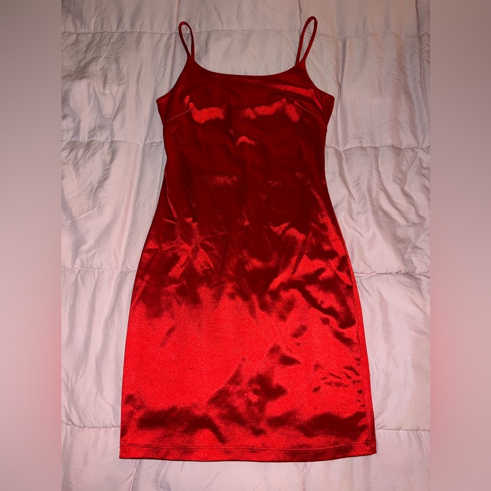 Red Mini Sheath Dress with Spaghetti Straps for Cocktail Night Medium